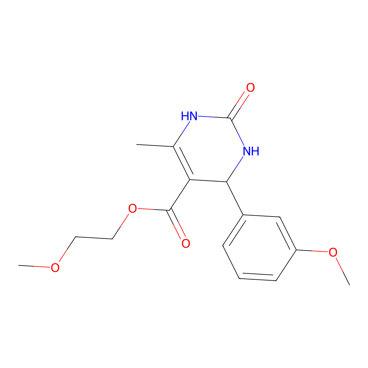 2-Methoxyethyl 4-(3-methoxyphenyl)-6-methyl-2-oxo-1,2,3,4-tetrahydropyrimidine-5-carboxylate molecular structure, CAS 346715-15-9
