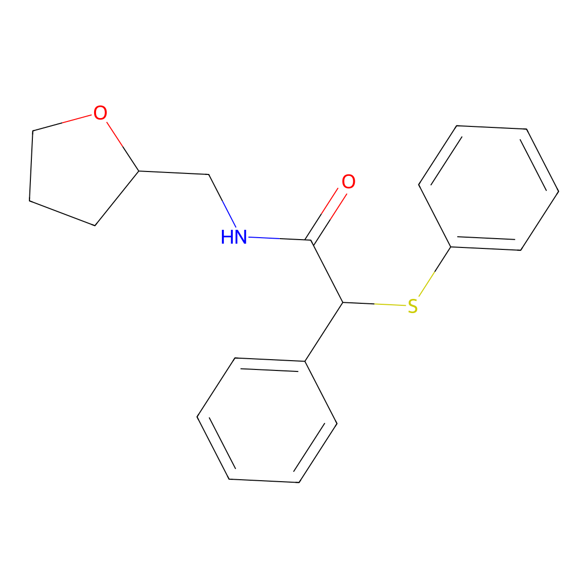 N-(oxolan-2-ylmethyl)-2-phenyl-2-phenylsulfanylacetamide molecular structure, CAS 346715-42-2