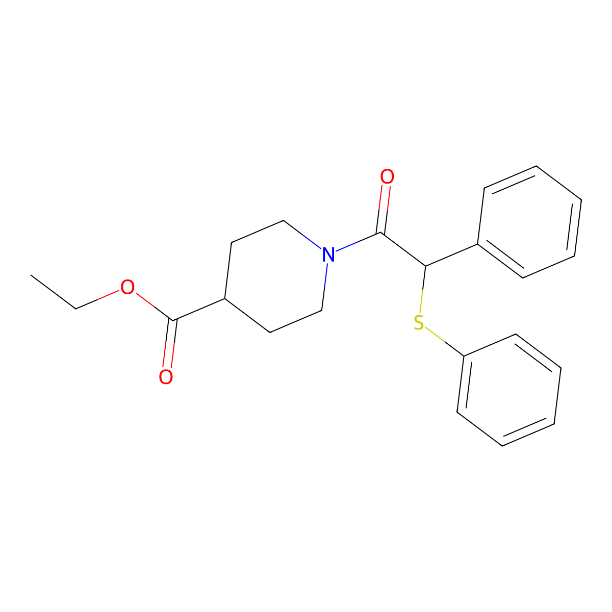 Ethyl 1-[phenyl(phenylsulfanyl)acetyl]piperidine-4-carboxylate molecular structure, CAS 346715-51-3