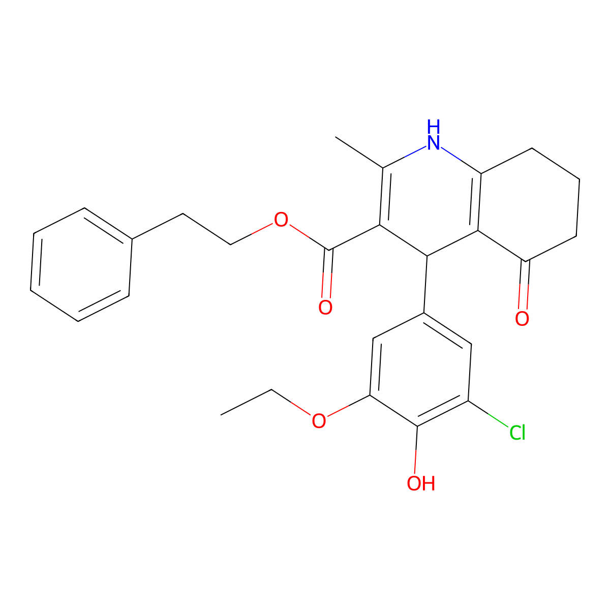 2-Phenylethyl 4-(3-chloro-5-ethoxy-4-hydroxyphenyl)-2-methyl-5-oxo-1,4,5,6,7,8-hexahydro-3-quinolinecarboxylate molecular structure, CAS 346715-54-6