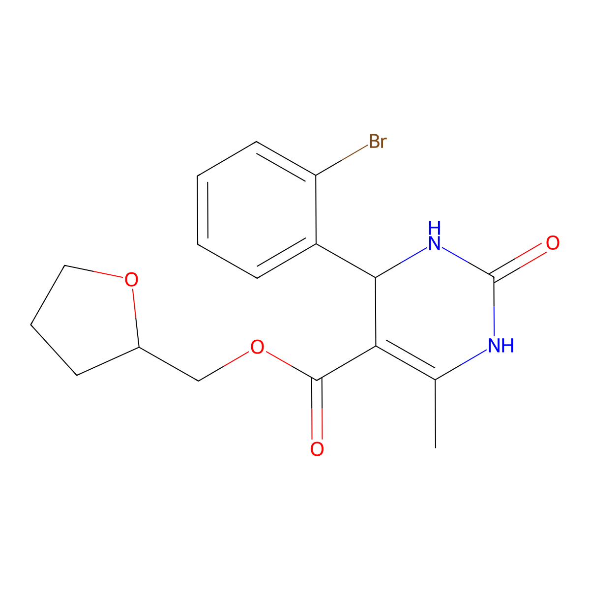 Tetrahydrofuran-2-ylmethyl 4-(2-bromophenyl)-6-methyl-2-oxo-1,2,3,4-tetrahydropyrimidine-5-carboxylate molecular structure, CAS 346715-55-7
