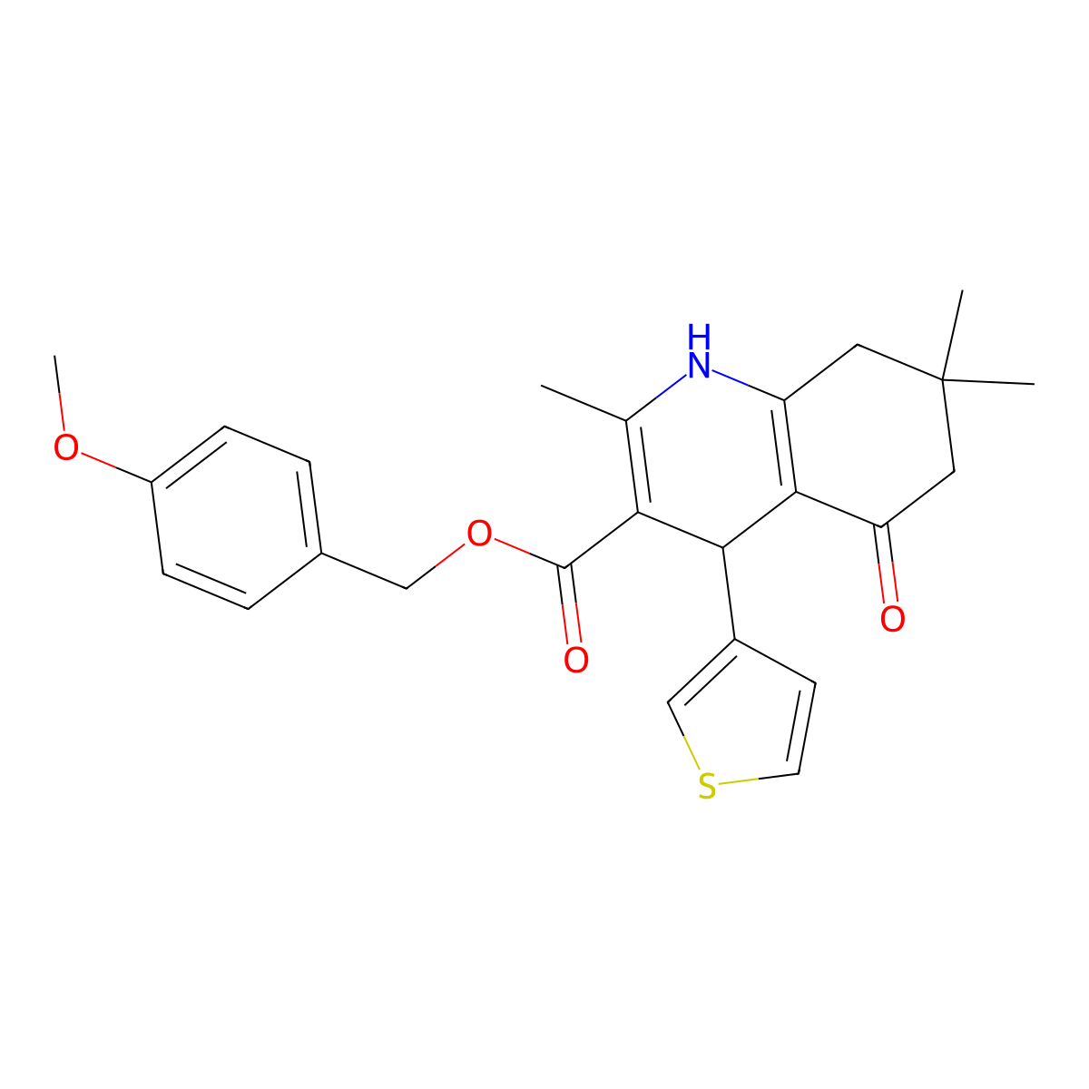 4-Methoxybenzyl 2,7,7-trimethyl-5-oxo-4-(thiophen-3-yl)-1,4,5,6,7,8-hexahydroquinoline-3-carboxylate molecular structure, CAS 346715-56-8