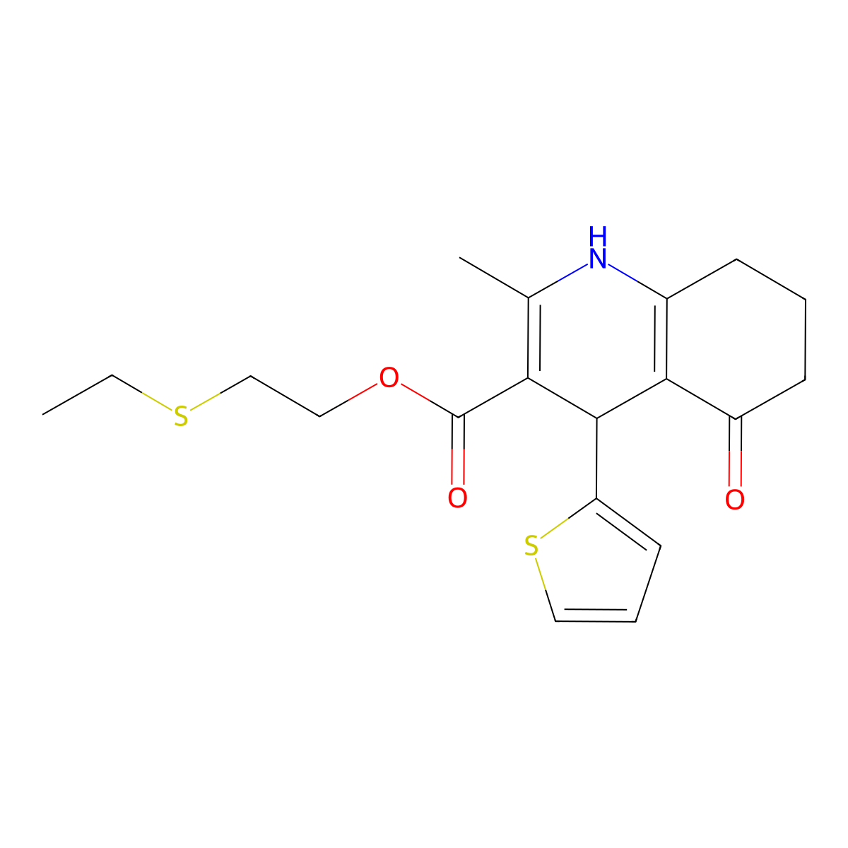 2-(Ethylsulfanyl)ethyl 2-methyl-5-oxo-4-(thiophen-2-yl)-1,4,5,6,7,8-hexahydroquinoline-3-carboxylate molecular structure, CAS 346715-58-0