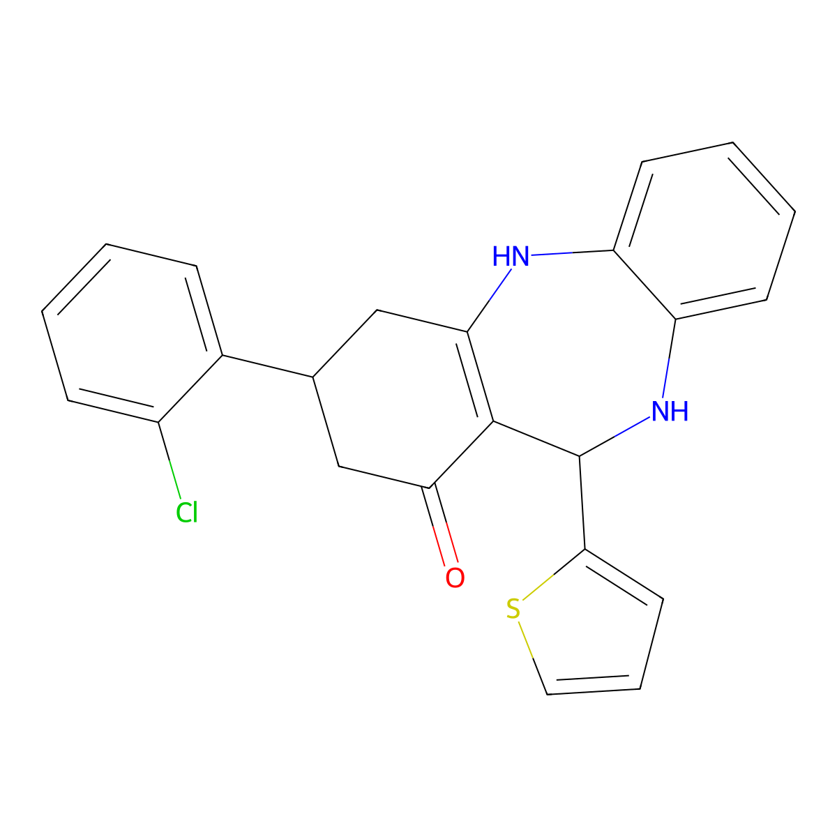 9-(2-Chlorophenyl)-6-thiophen-2-yl-5,6,8,9,10,11-hexahydrobenzo[b][1,4]benzodiazepin-7-one molecular structure, CAS 346715-61-5