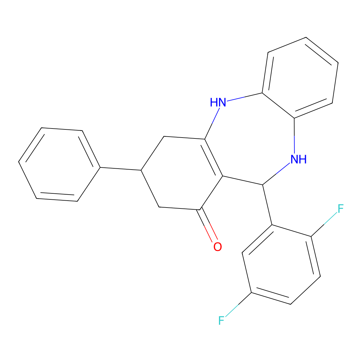 6-(2,5-Difluorophenyl)-9-phenyl-5,6,8,9,10,11-hexahydrobenzo[b][1,4]benzodiazepin-7-one molecular structure, CAS 346715-70-6