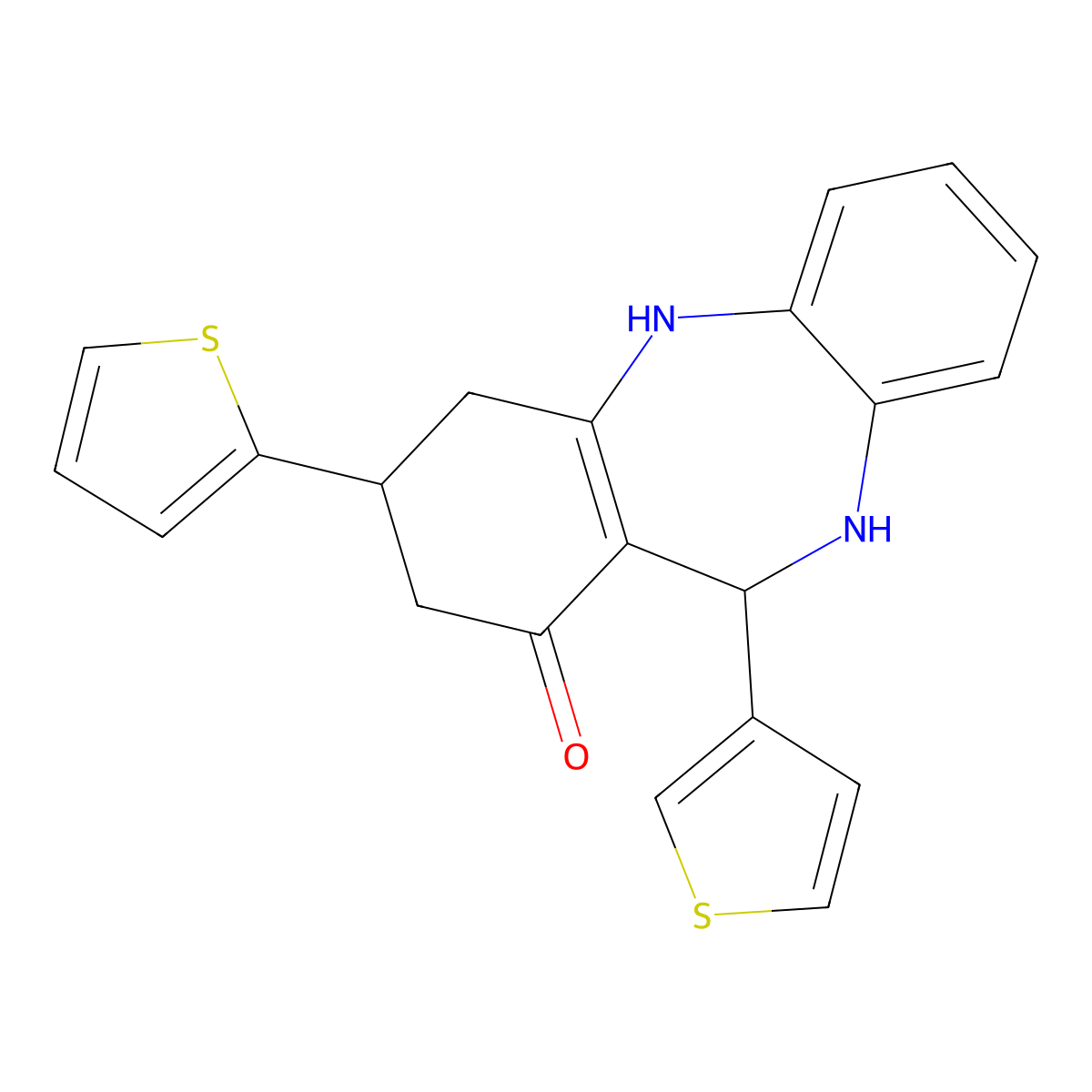9-Thiophen-2-yl-6-thiophen-3-yl-5,6,8,9,10,11-hexahydrobenzo[b][1,4]benzodiazepin-7-one molecular structure, CAS 346715-71-7