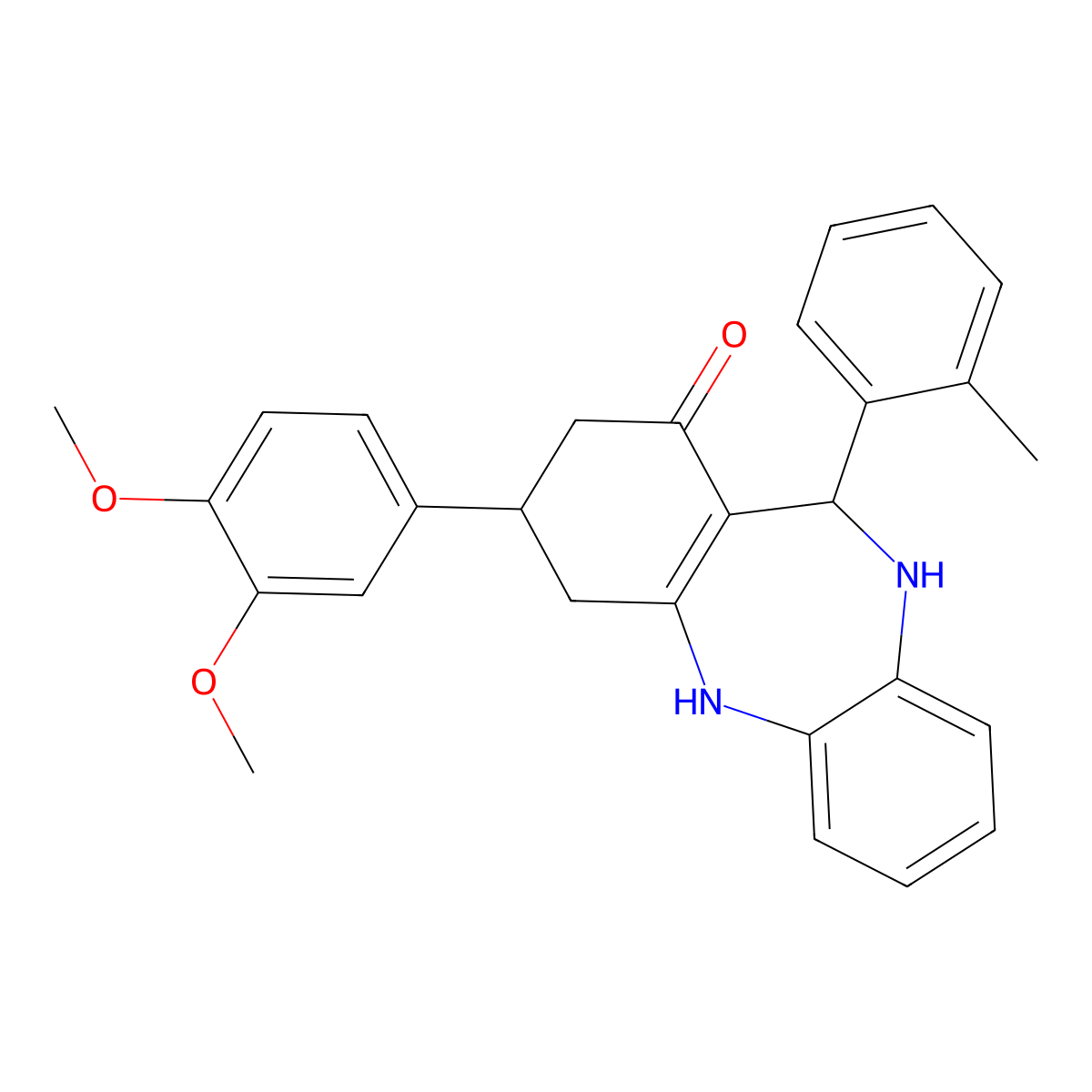 9-(3,4-Dimethoxyphenyl)-6-(2-methylphenyl)-5,6,8,9,10,11-hexahydrobenzo[b][1,4]benzodiazepin-7-one molecular structure, CAS 346715-72-8