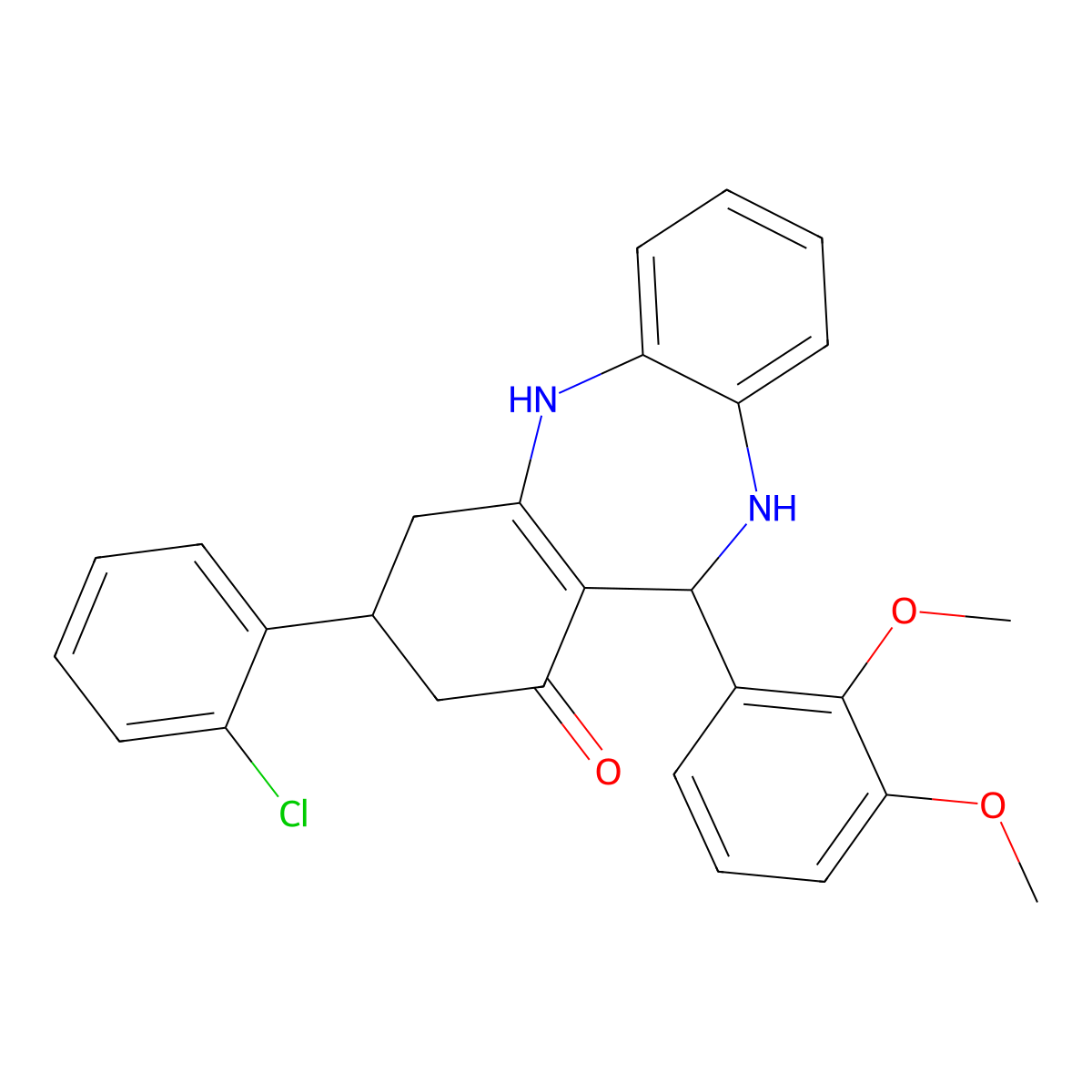 9-(2-Chlorophenyl)-6-(2,3-dimethoxyphenyl)-5,6,8,9,10,11-hexahydrobenzo[b][1,4]benzodiazepin-7-one molecular structure, CAS 346715-83-1