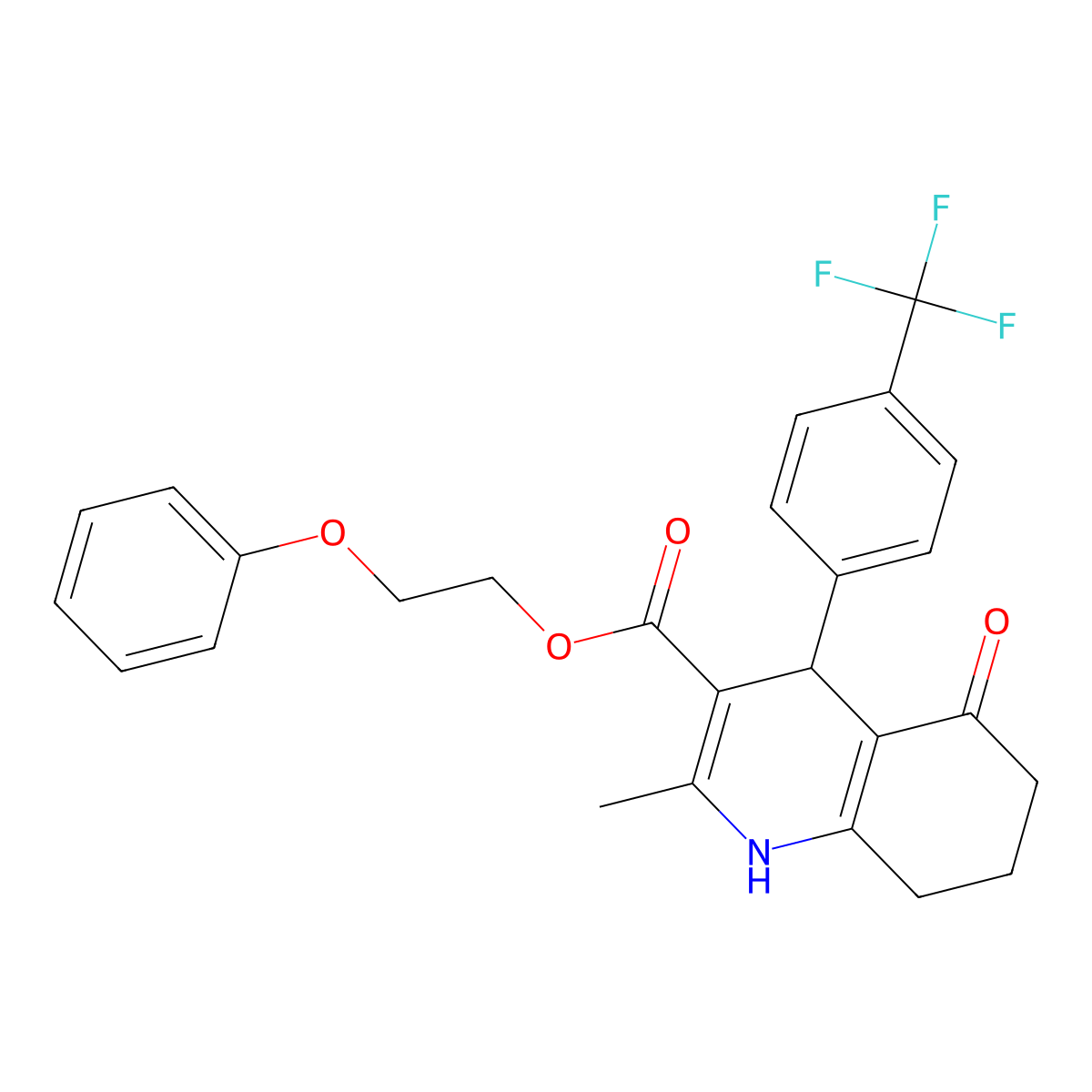 2-Phenoxyethyl 2-methyl-5-oxo-4-[4-(trifluoromethyl)phenyl]-1,4,5,6,7,8-hexahydroquinoline-3-carboxylate molecular structure, CAS 346715-84-2