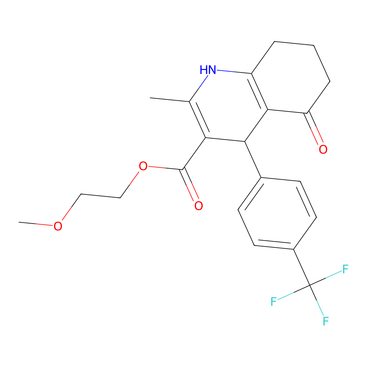 2-Methoxyethyl 2-methyl-5-oxo-4-[4-(trifluoromethyl)phenyl]-1,4,5,6,7,8-hexahydroquinoline-3-carboxylate molecular structure, CAS 346715-97-7