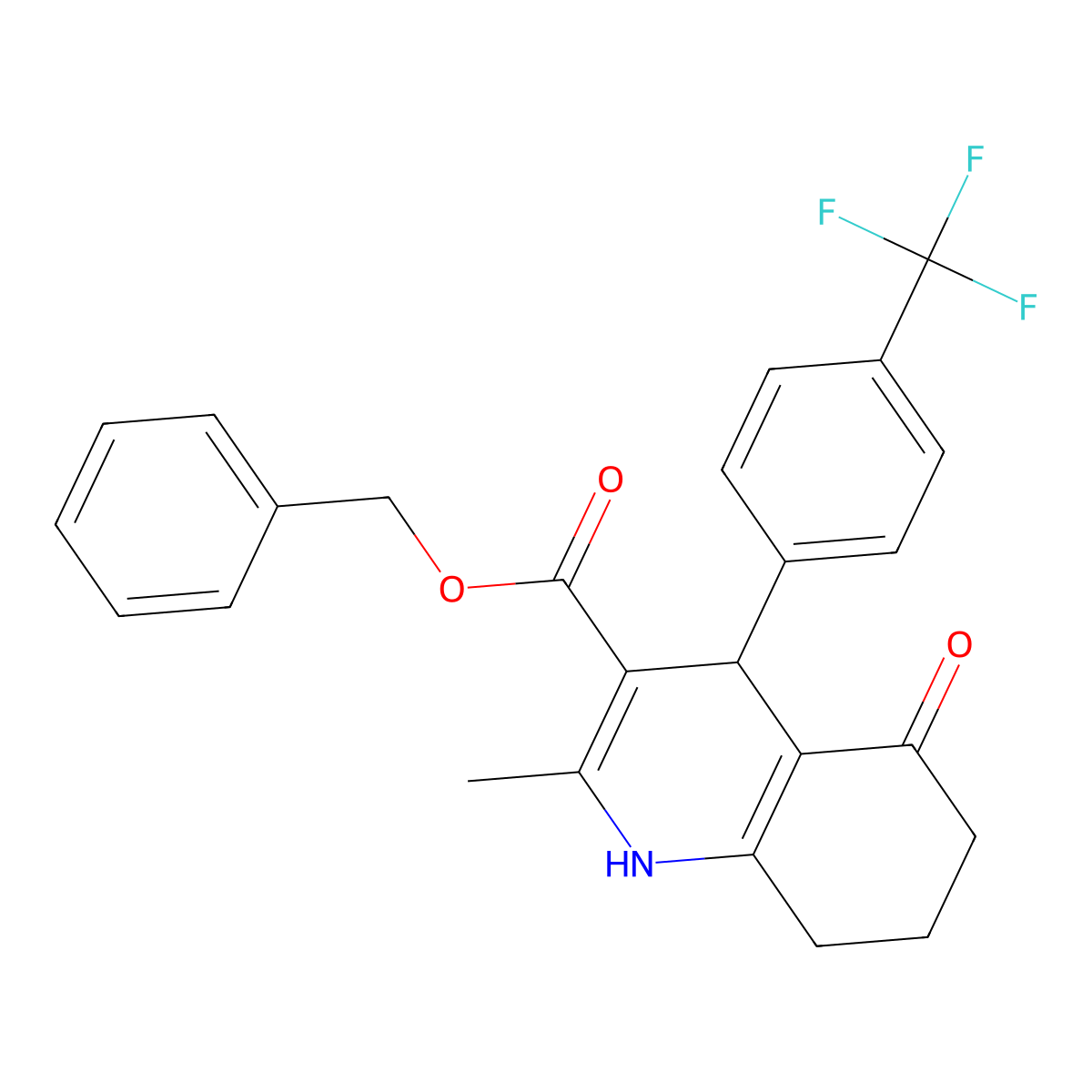 2-Methyl-5-oxo-4-(4-trifluoromethyl-phenyl)-1,4,5,6,7,8-hexahydro-quinoline-3-carboxylic acid benzyl ester molecular structure, CAS 346716-12-9
