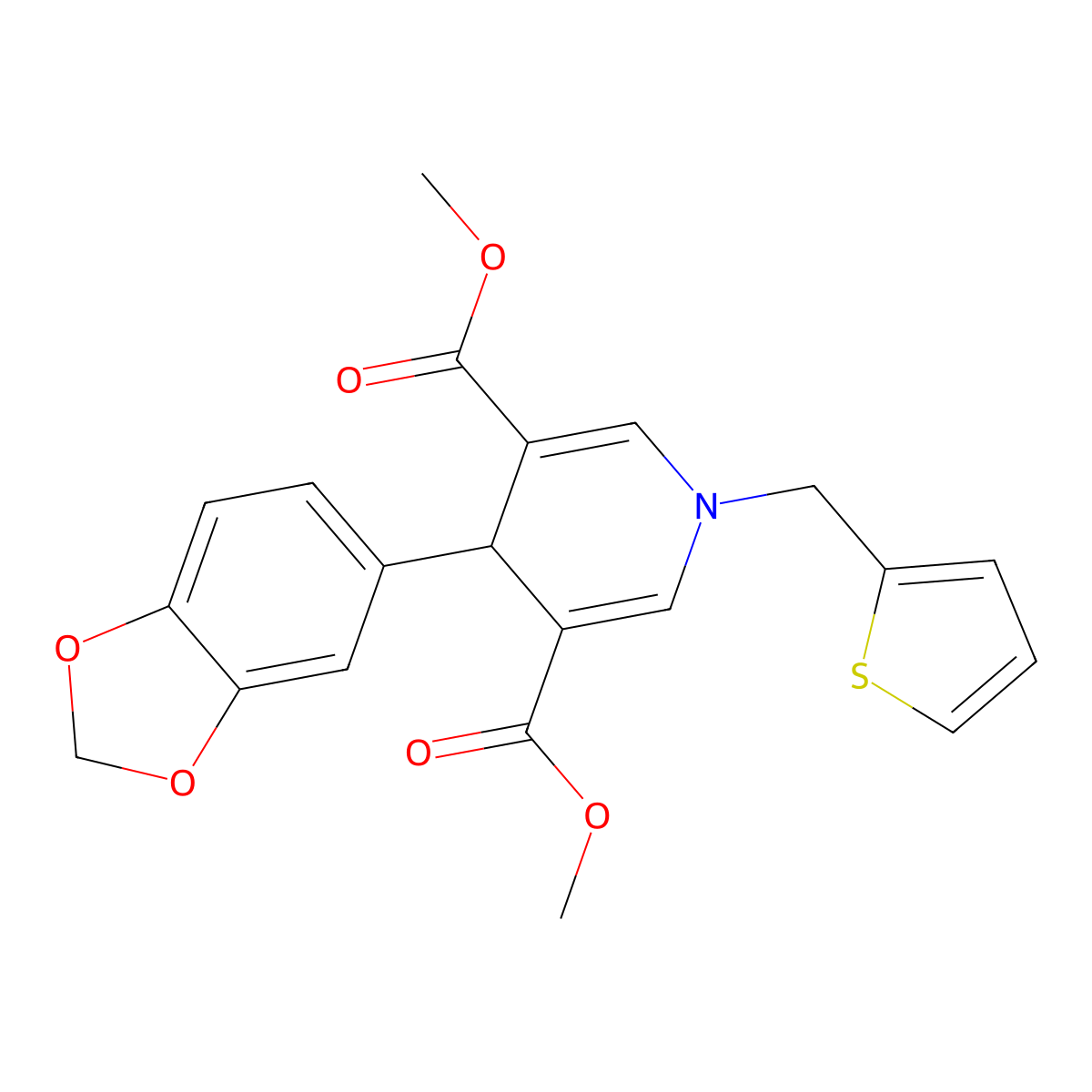Dimethyl 4-(1,3-benzodioxol-5-yl)-1-(thiophen-2-ylmethyl)-1,4-dihydropyridine-3,5-dicarboxylate molecular structure, CAS 346716-20-9