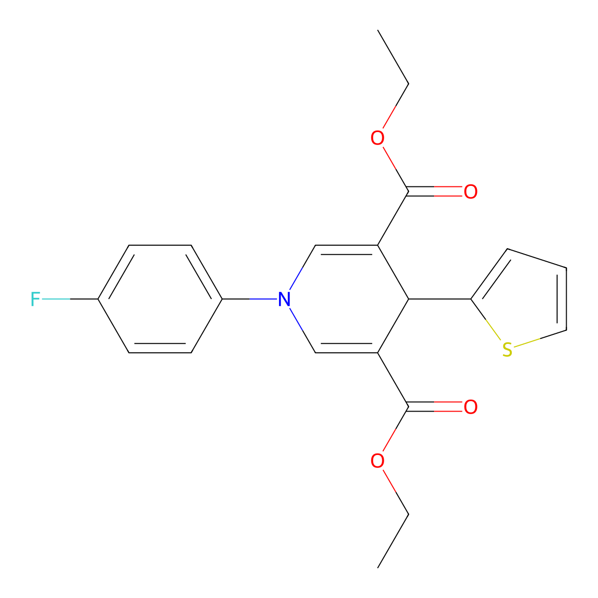 Diethyl 1-(4-fluorophenyl)-4-(thiophen-2-yl)-1,4-dihydropyridine-3,5-dicarboxylate molecular structure, CAS 346716-26-5
