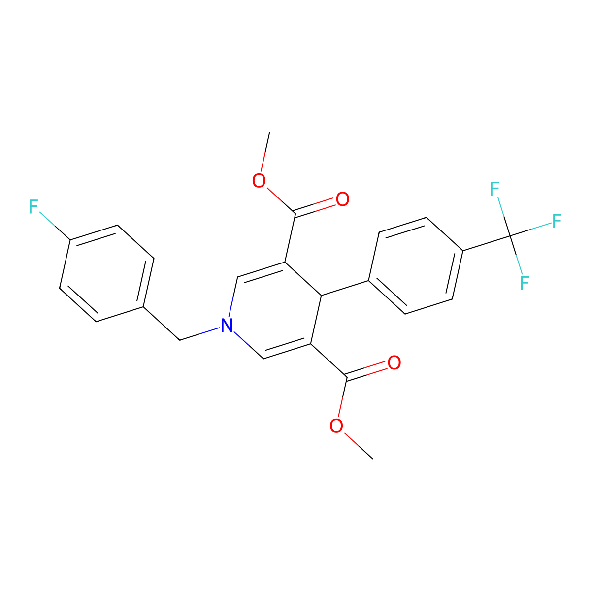 Dimethyl 1-(4-fluorobenzyl)-4-(4-(trifluoromethyl)phenyl)-1,4-dihydropyridine-3,5-dicarboxylate molecular structure, CAS 346716-34-5