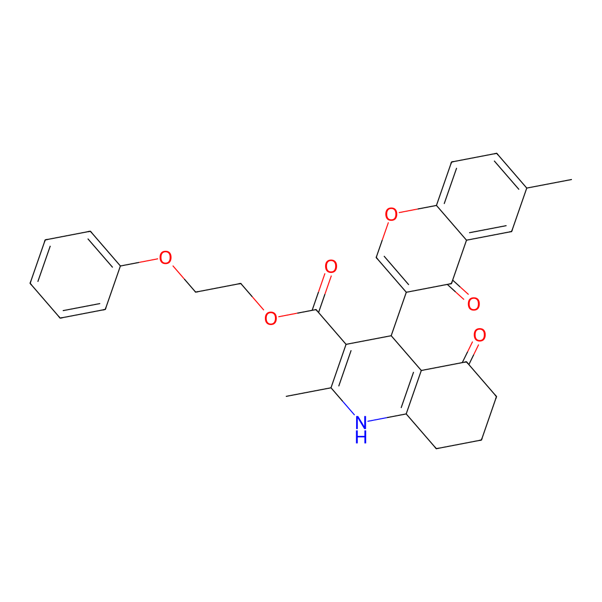 2-phenoxyethyl 2-methyl-4-(6-methyl-4-oxo-4H-chromen-3-yl)-5-oxo-1,4,5,6,7,8-hexahydroquinoline-3-carboxylate molecular structure, CAS 346716-44-7