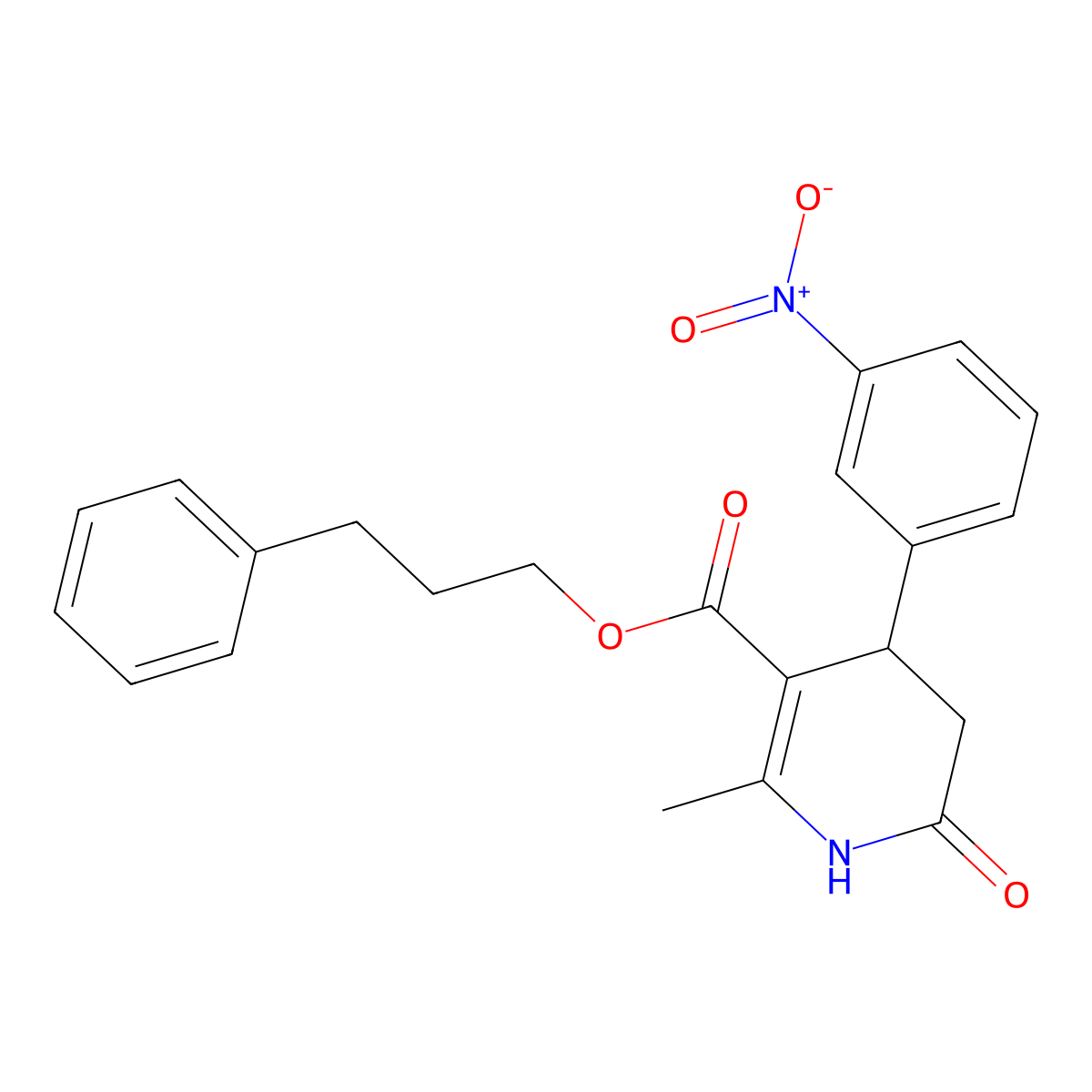 3-Phenylpropyl 2-methyl-4-(3-nitrophenyl)-6-oxo-1,4,5,6-tetrahydropyridine-3-carboxylate molecular structure, CAS 346716-51-6