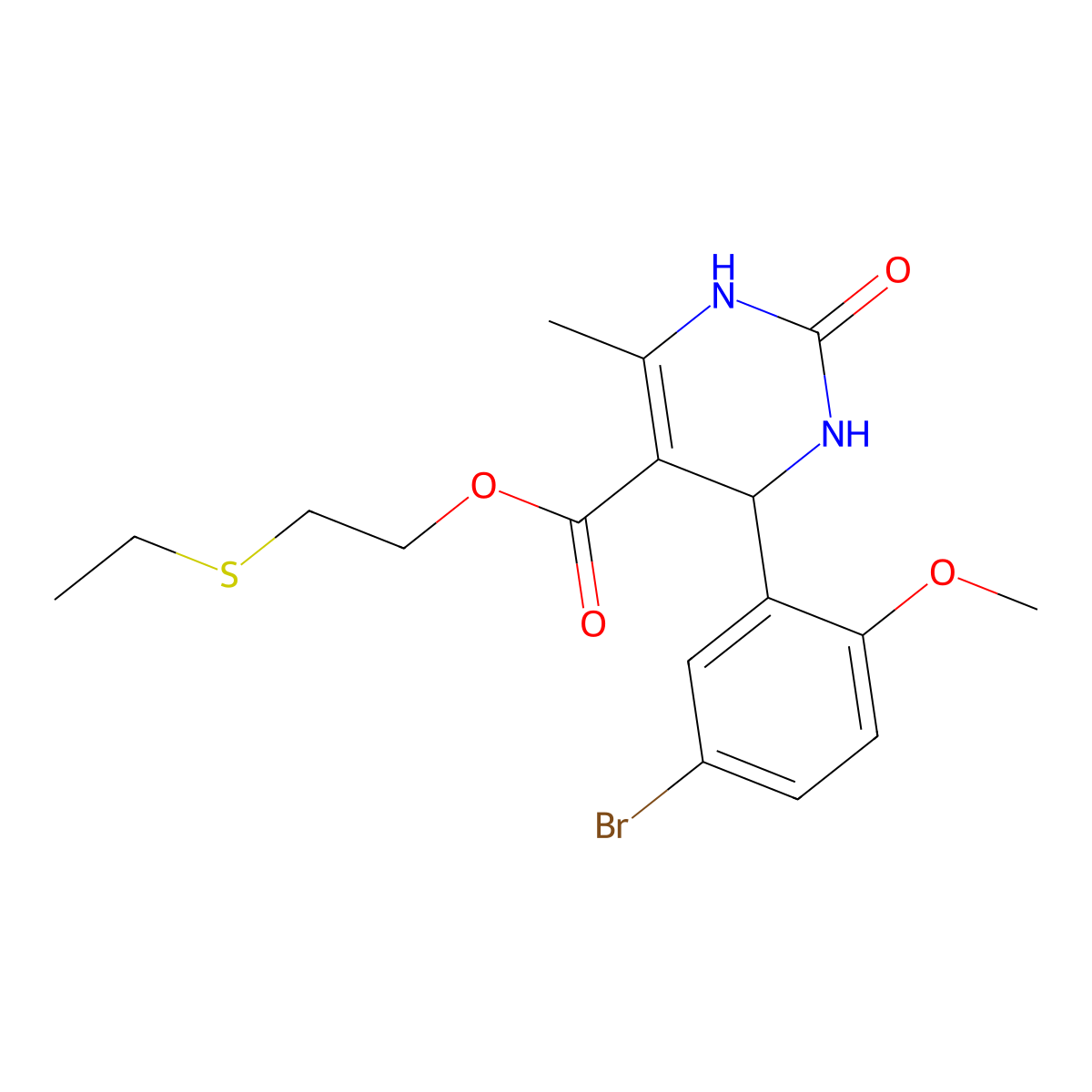 2-(Ethylsulfanyl)ethyl 4-(5-bromo-2-methoxyphenyl)-6-methyl-2-oxo-1,2,3,4-tetrahydropyrimidine-5-carboxylate molecular structure, CAS 346716-52-7