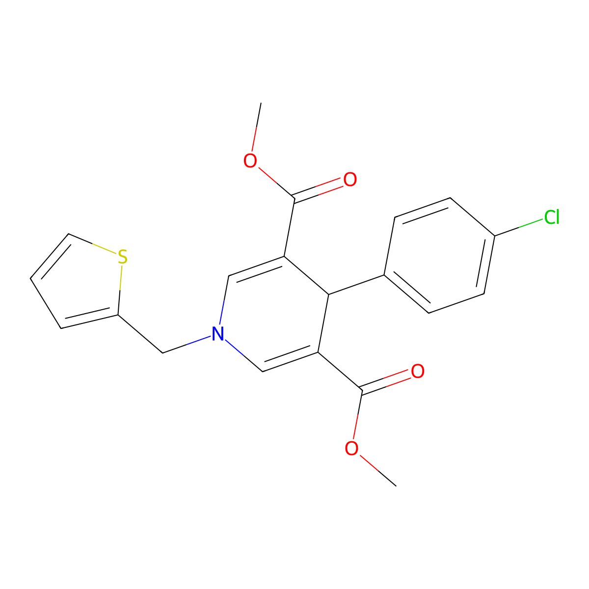 Dimethyl 4-(4-chlorophenyl)-1-(thiophen-2-ylmethyl)-1,4-dihydropyridine-3,5-dicarboxylate molecular structure, CAS 346716-59-4