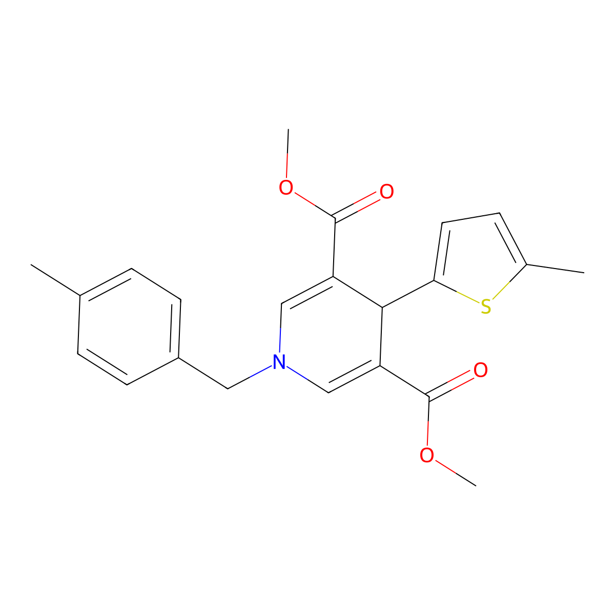 Dimethyl 1-(4-methylbenzyl)-4-(5-methylthiophen-2-yl)-1,4-dihydropyridine-3,5-dicarboxylate molecular structure, CAS 346716-61-8
