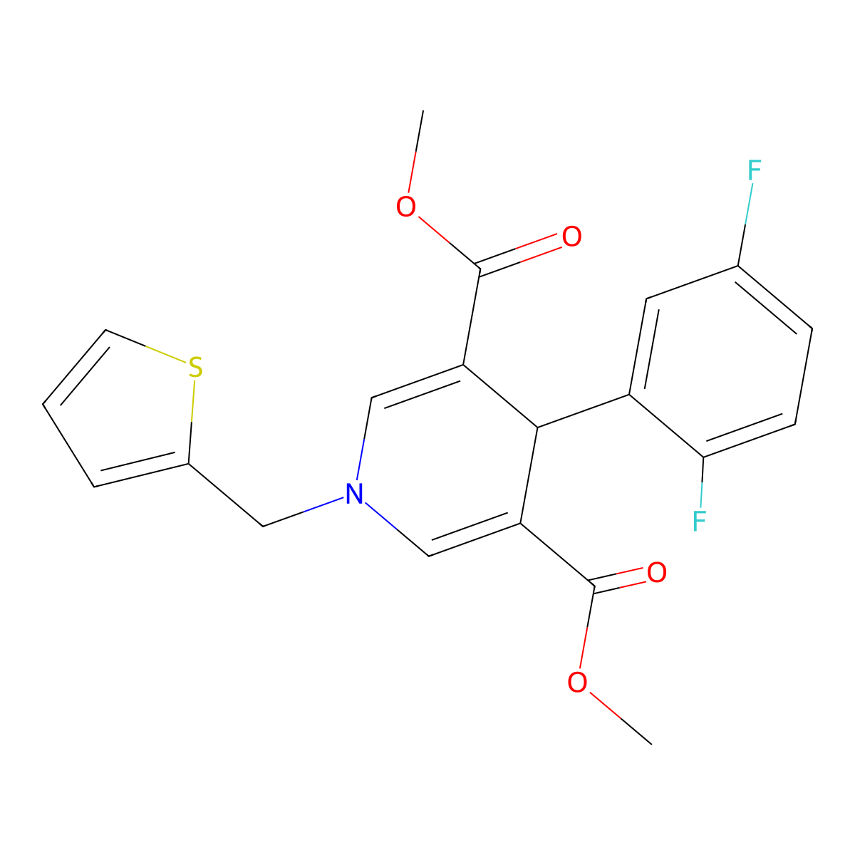 Dimethyl 4-(2,5-difluorophenyl)-1-(thiophen-2-ylmethyl)-1,4-dihydropyridine-3,5-dicarboxylate molecular structure, CAS 346716-62-9