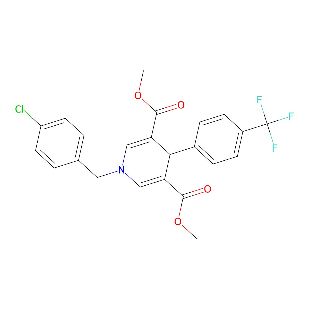 Dimethyl 1-(4-chlorobenzyl)-4-(4-(trifluoromethyl)phenyl)-1,4-dihydropyridine-3,5-dicarboxylate molecular structure, CAS 346716-63-0