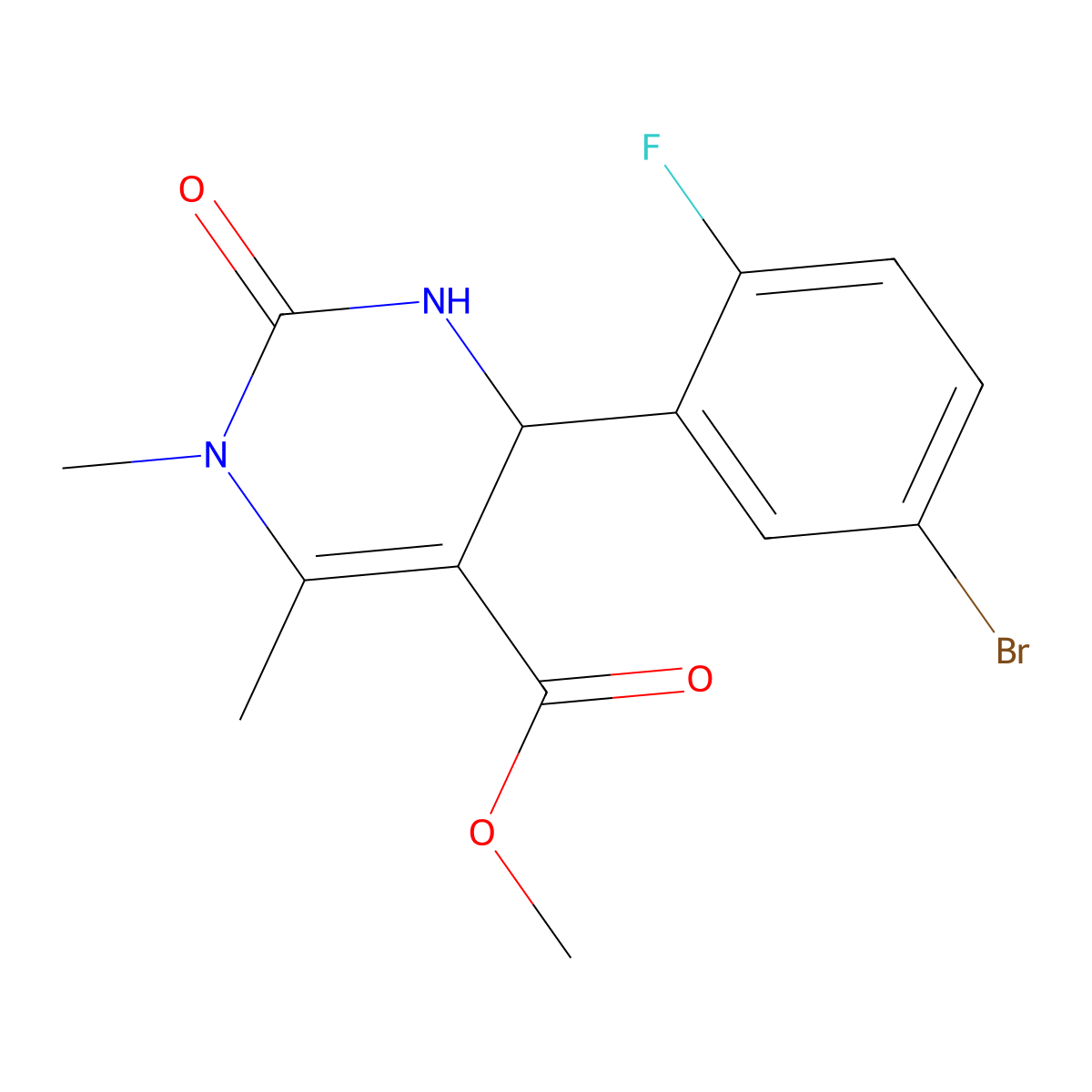 Methyl 4-(5-bromo-2-fluorophenyl)-1,6-dimethyl-2-oxo-1,2,3,4-tetrahydropyrimidine-5-carboxylate molecular structure, CAS 346716-70-9