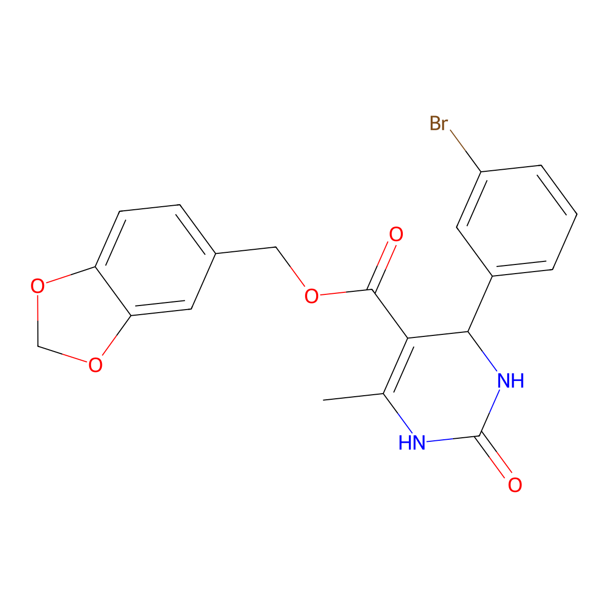 1,3-Benzodioxol-5-ylmethyl 4-(3-bromophenyl)-6-methyl-2-oxo-1,2,3,4-tetrahydropyrimidine-5-carboxylate molecular structure, CAS 346716-84-5