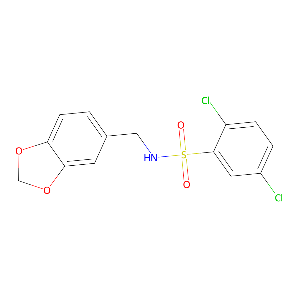 N-(1,3-benzodioxol-5-ylmethyl)-2,5-dichlorobenzenesulfonamide molecular structure, CAS 346716-94-7