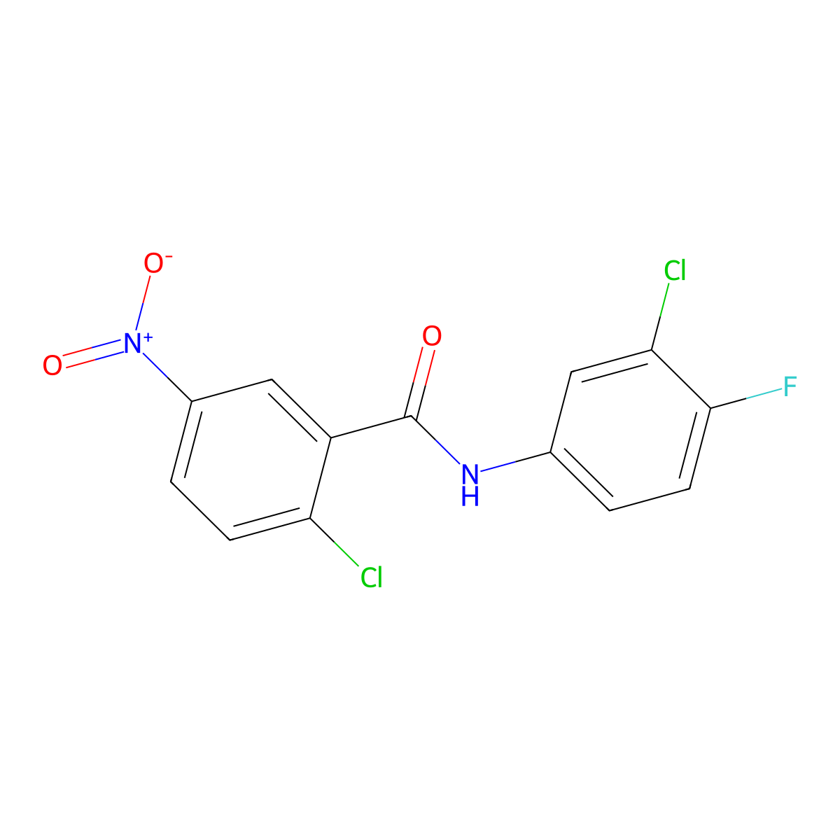 2-chloro-N-(3-chloro-4-fluorophenyl)-5-nitrobenzamide molecular structure, CAS 346721-81-1