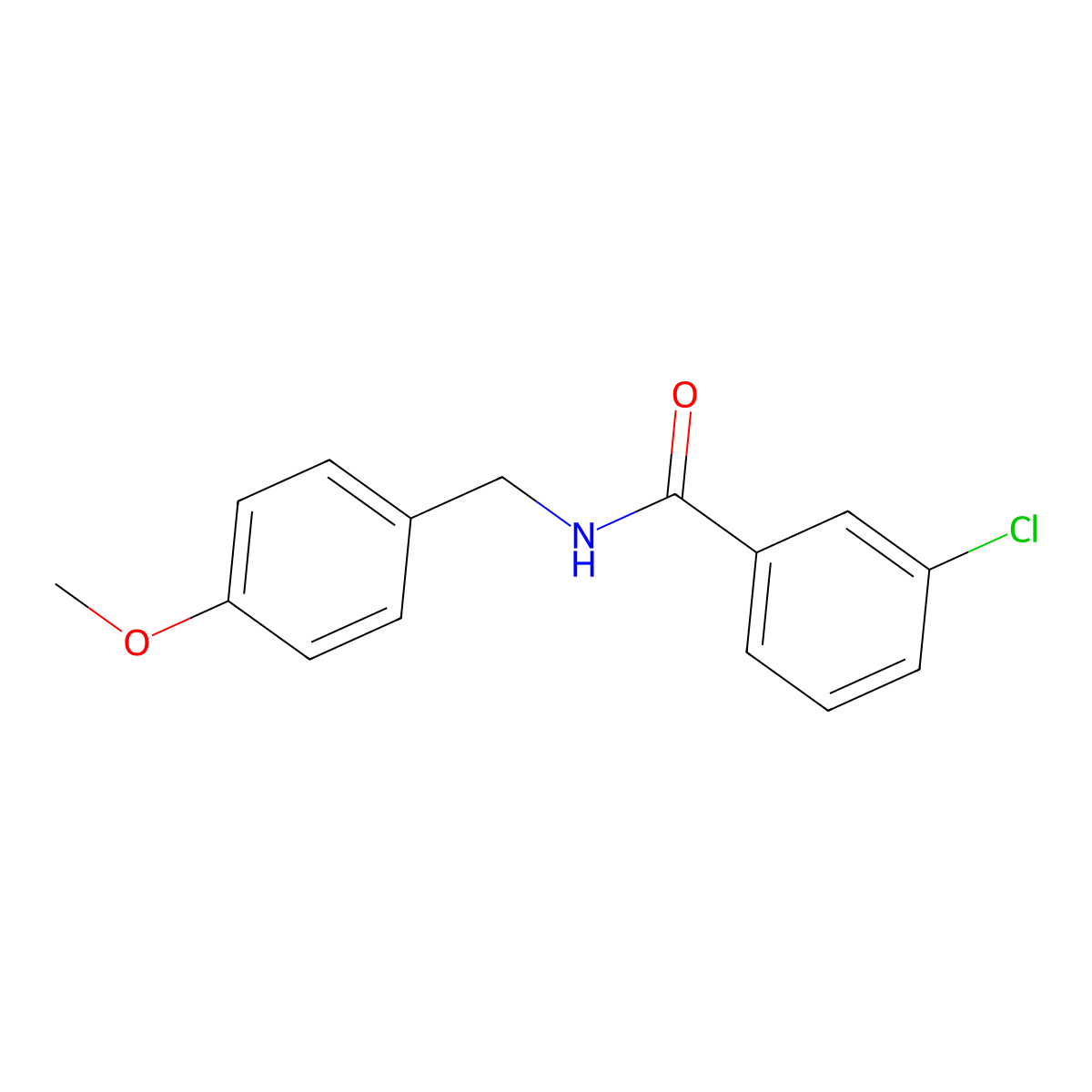 3-chloro-N-(4-methoxybenzyl)benzamide molecular structure, CAS 346725-06-2