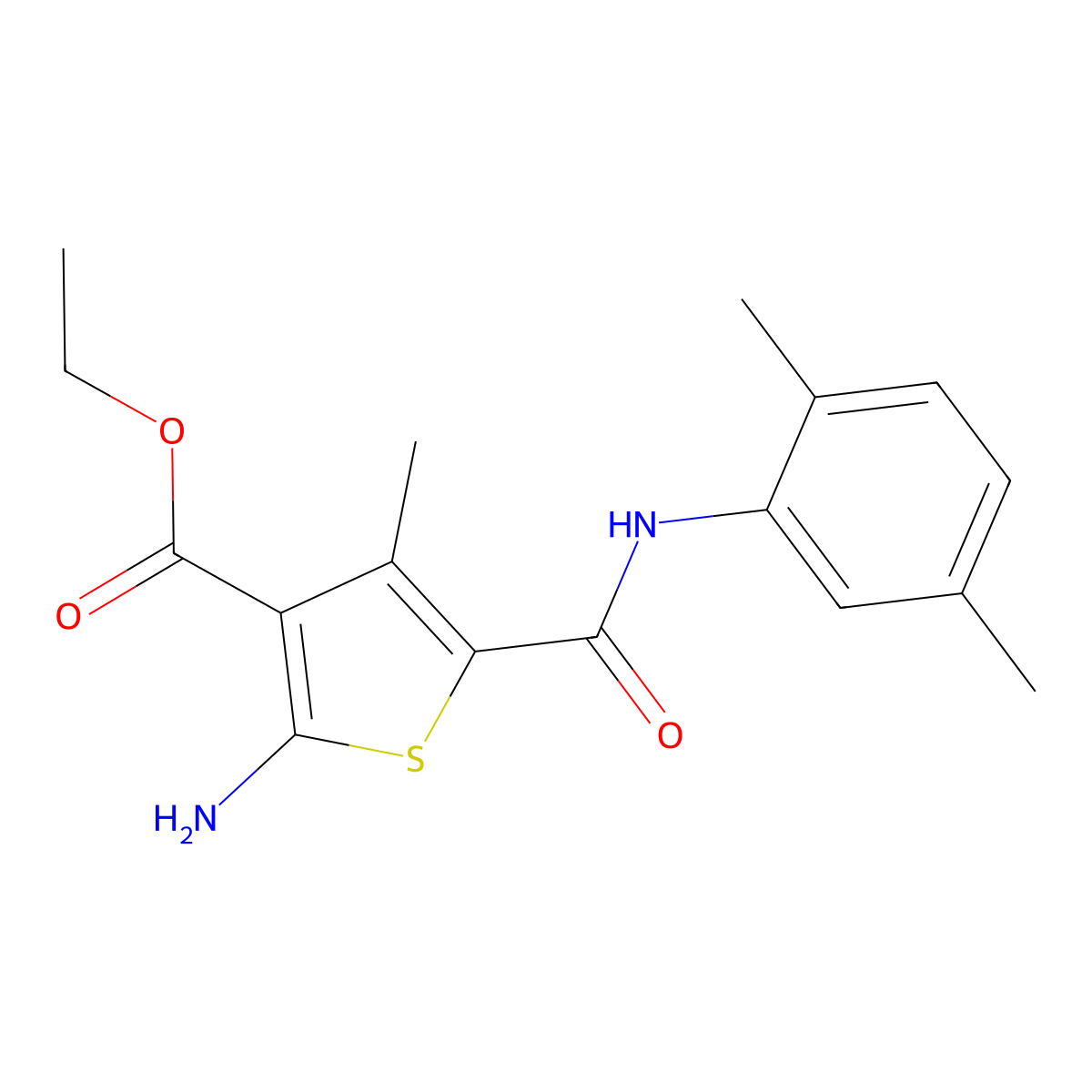 Ethyl 2-amino-5-[(2,5-dimethylphenyl)carbamoyl]-4-methylthiophene-3-carboxylate molecular structure, CAS 346725-09-5