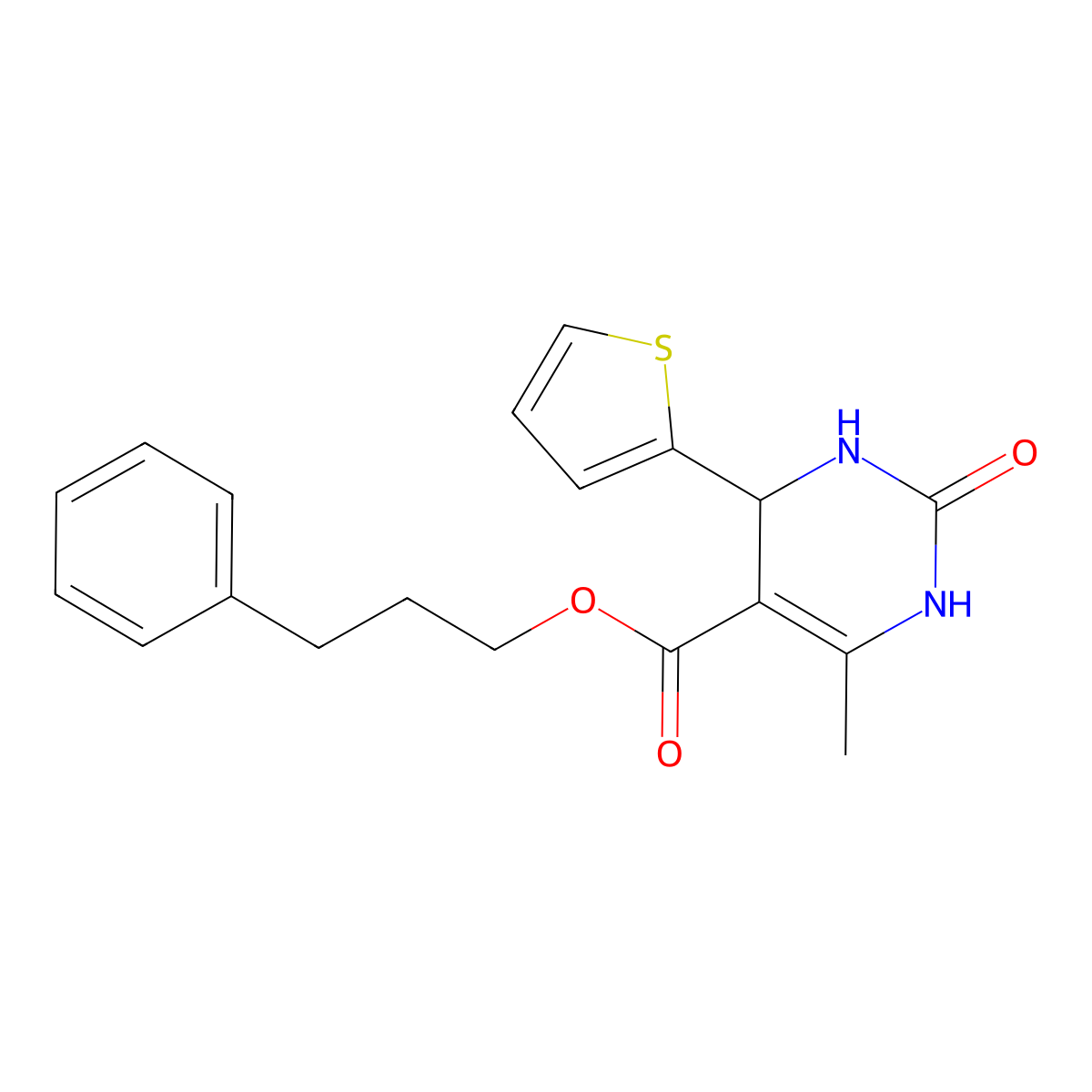 3-Phenylpropyl 6-methyl-2-oxo-4-(thiophen-2-yl)-1,2,3,4-tetrahydropyrimidine-5-carboxylate molecular structure, CAS 346725-36-8
