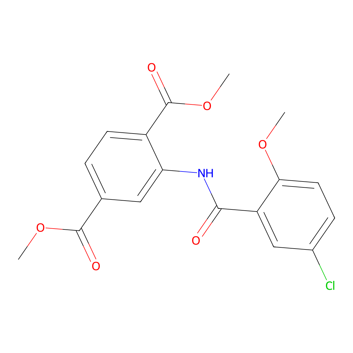 Dimethyl 2-[(5-chloro-2-methoxybenzoyl)amino]benzene-1,4-dicarboxylate molecular structure, CAS 346726-61-2