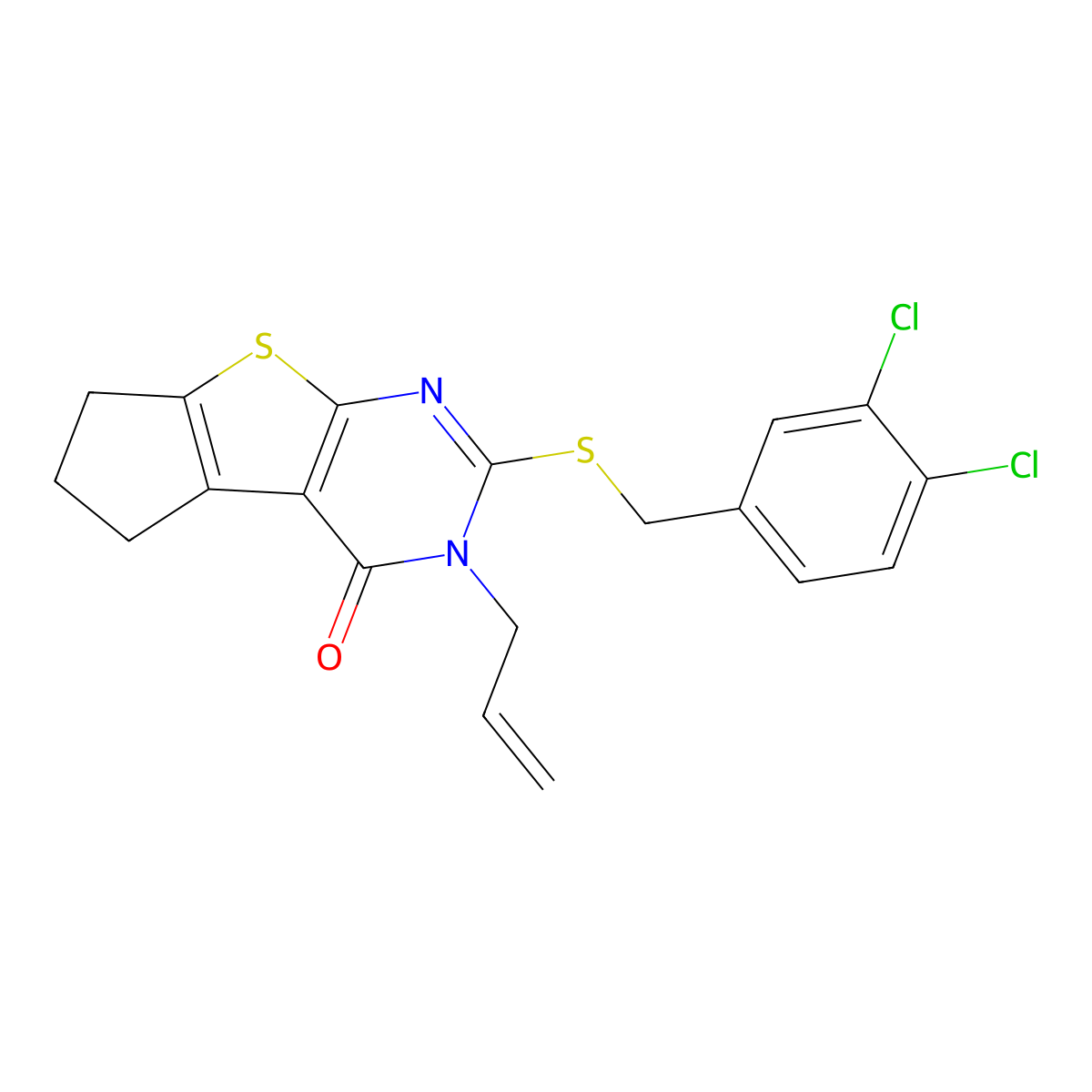 3-allyl-2-[(3,4-dichlorobenzyl)sulfanyl]-3,5,6,7-tetrahydro-4H-cyclopenta[4,5]thieno[2,3-d]pyrimidin-4-one molecular structure, CAS 346727-45-5