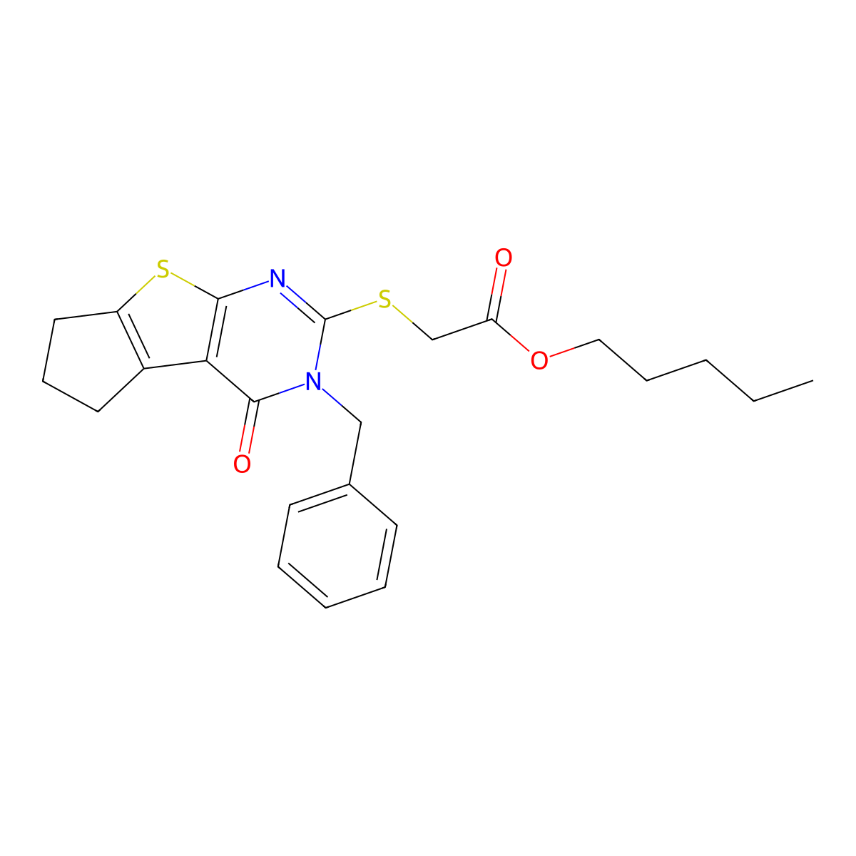 pentyl [(3-benzyl-4-oxo-3,5,6,7-tetrahydro-4H-cyclopenta[4,5]thieno[2,3-d]pyrimidin-2-yl)sulfanyl]acetate molecular structure, CAS 346727-47-7