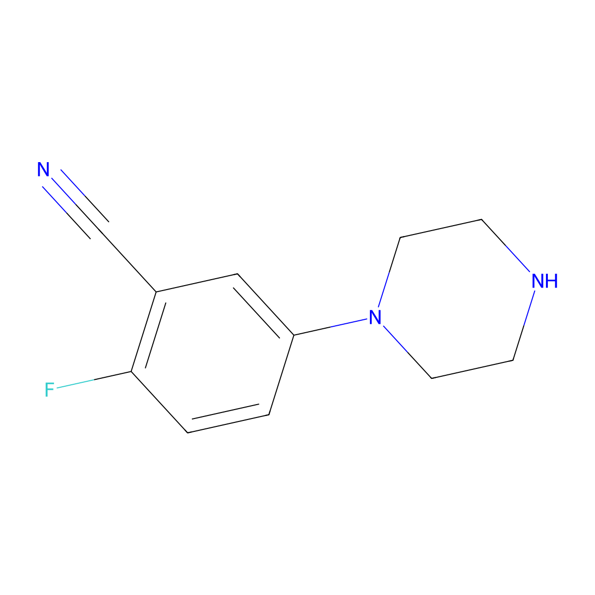 2-Fluoro-5-(piperazin-1-yl)benzonitrile molecular structure, CAS 346729-50-8