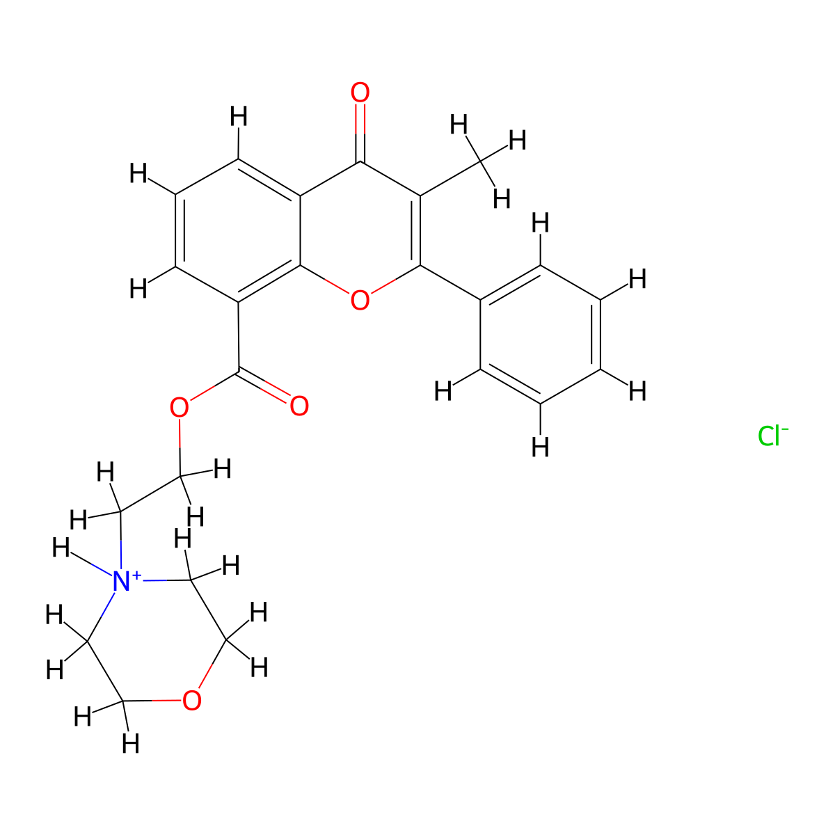 2-(Morpholin-4-yl)ethyl 3-methyl-4-oxo-2-phenyl-4H-1-benzopyran-8-carboxylate--hydrogen chloride (1/1) molecular structure, CAS 3468-02-8