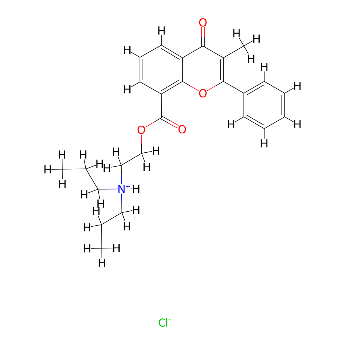 2-(Dipropylamino)ethyl 3-methyl-4-oxo-2-phenyl-4H-1-benzopyran-8-carboxylate--hydrogen chloride (1/1) molecular structure, CAS 3468-05-1