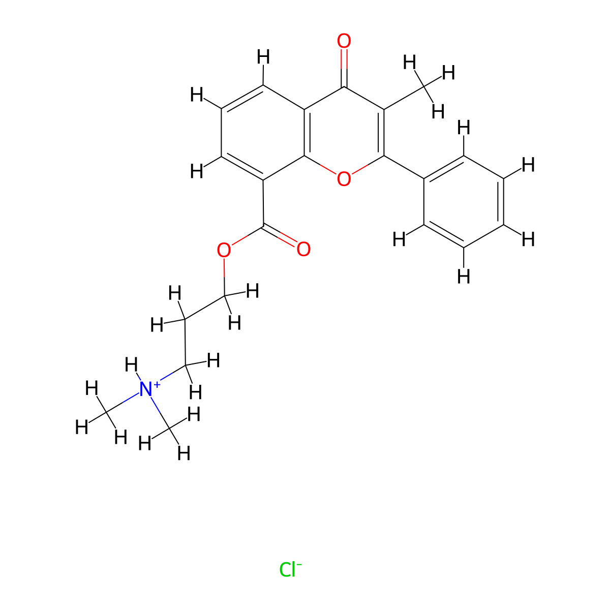 3-(Dimethylamino)propyl 3-methyl-4-oxo-2-phenyl-4H-1-benzopyran-8-carboxylate--hydrogen chloride (1/1) molecular structure, CAS 3468-07-3