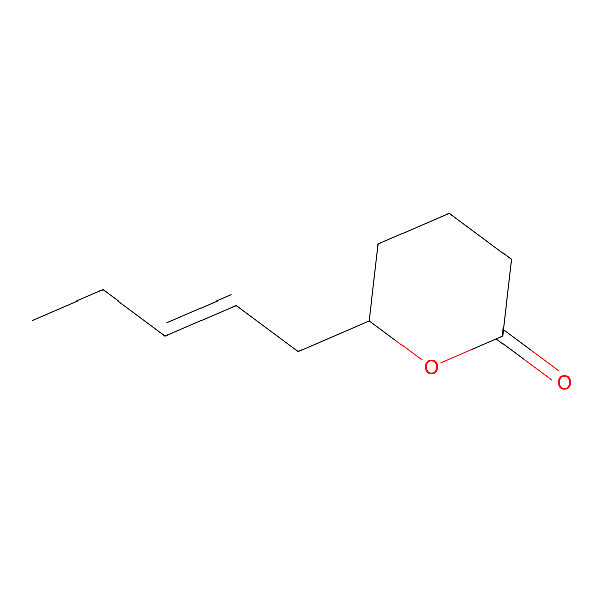 Tetrahydro-6-(2-pentenyl)-2H-pyran-2-one molecular structure, CAS 34686-71-0