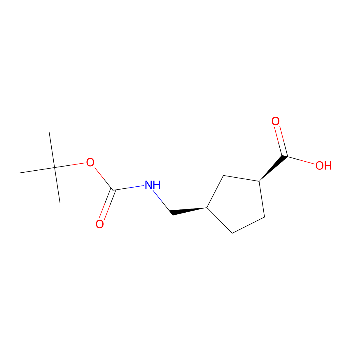 rac-(1R,3S)-3-((((tert-butoxy)carbonyl)amino)methyl)cyclopentane-1-carboxylic acid molecular structure, CAS 347184-41-2