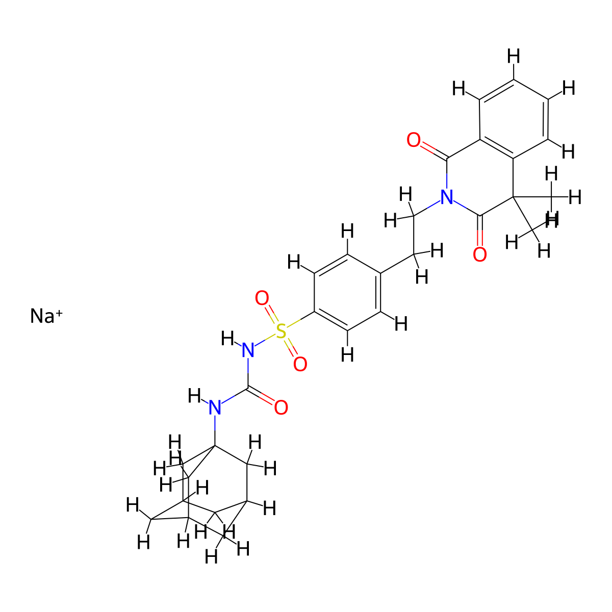 urea, 1-(1-adamantyl)-3-((p-(2-(3,4-dihydro-4,4-dimethyl-1,3-dioxo-2(1h)-isoquinolyl)ethyl)phenyl)sulfonyl)-, sodium salt molecular structure, CAS 34723-64-3