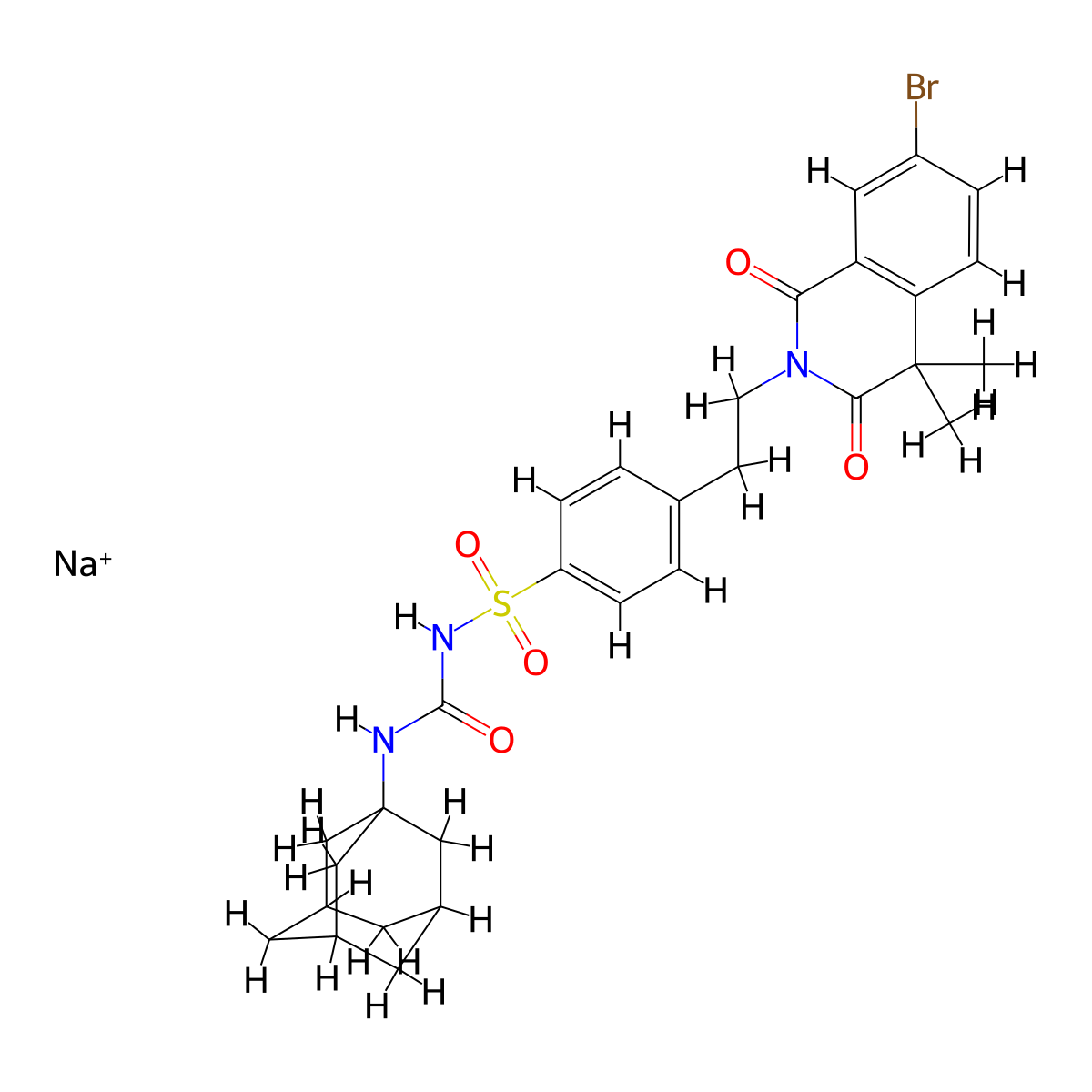 urea, 1-(1-adamantyl)-3-((p-(2-(7-bromo-3,4-dihydro-4,4-dimethyl-1,3-dioxo-2(1h)-isoquinolyl)ethyl)phenyl)sulfonyl)-, sodium salt molecular structure, CAS 34723-70-1