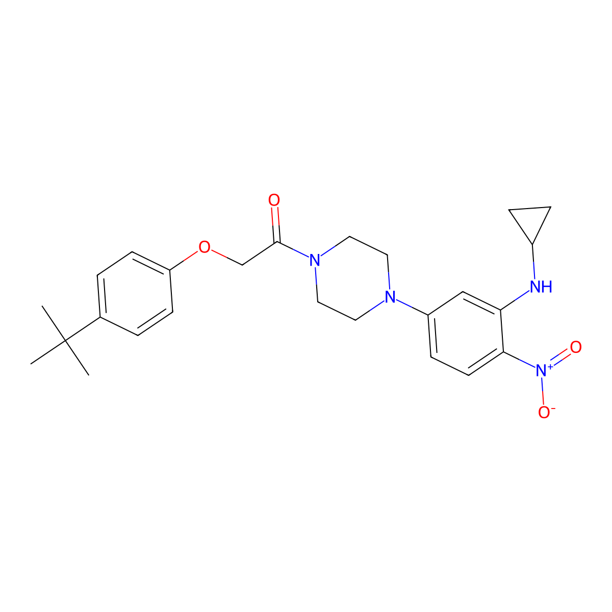 2-(4-Tert-butylphenoxy)-1-[4-[3-(cyclopropylamino)-4-nitrophenyl]piperazin-1-yl]ethanone molecular structure, CAS 347308-78-5
