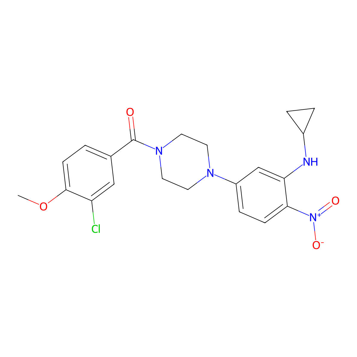 (3-Chloro-4-methoxyphenyl)-[4-[3-(cyclopropylamino)-4-nitrophenyl]piperazin-1-yl]methanone molecular structure, CAS 347309-03-9