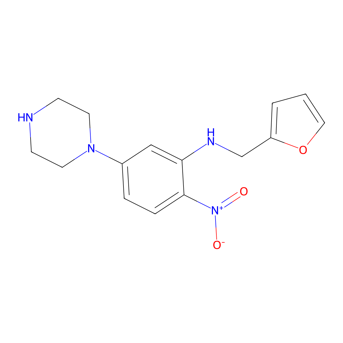 N-(furan-2-ylmethyl)-2-nitro-5-(piperazin-1-yl)aniline molecular structure, CAS 347310-73-0