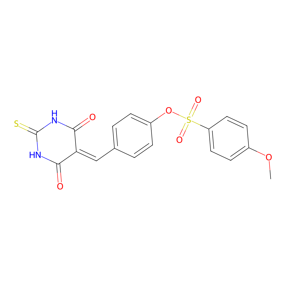 4-[(Tetrahydro-4,6-dioxo-2-thioxo-5(2H)-pyrimidinylidene)methyl]phenyl 4-methoxybenzenesulfonate molecular structure, CAS 347310-74-1