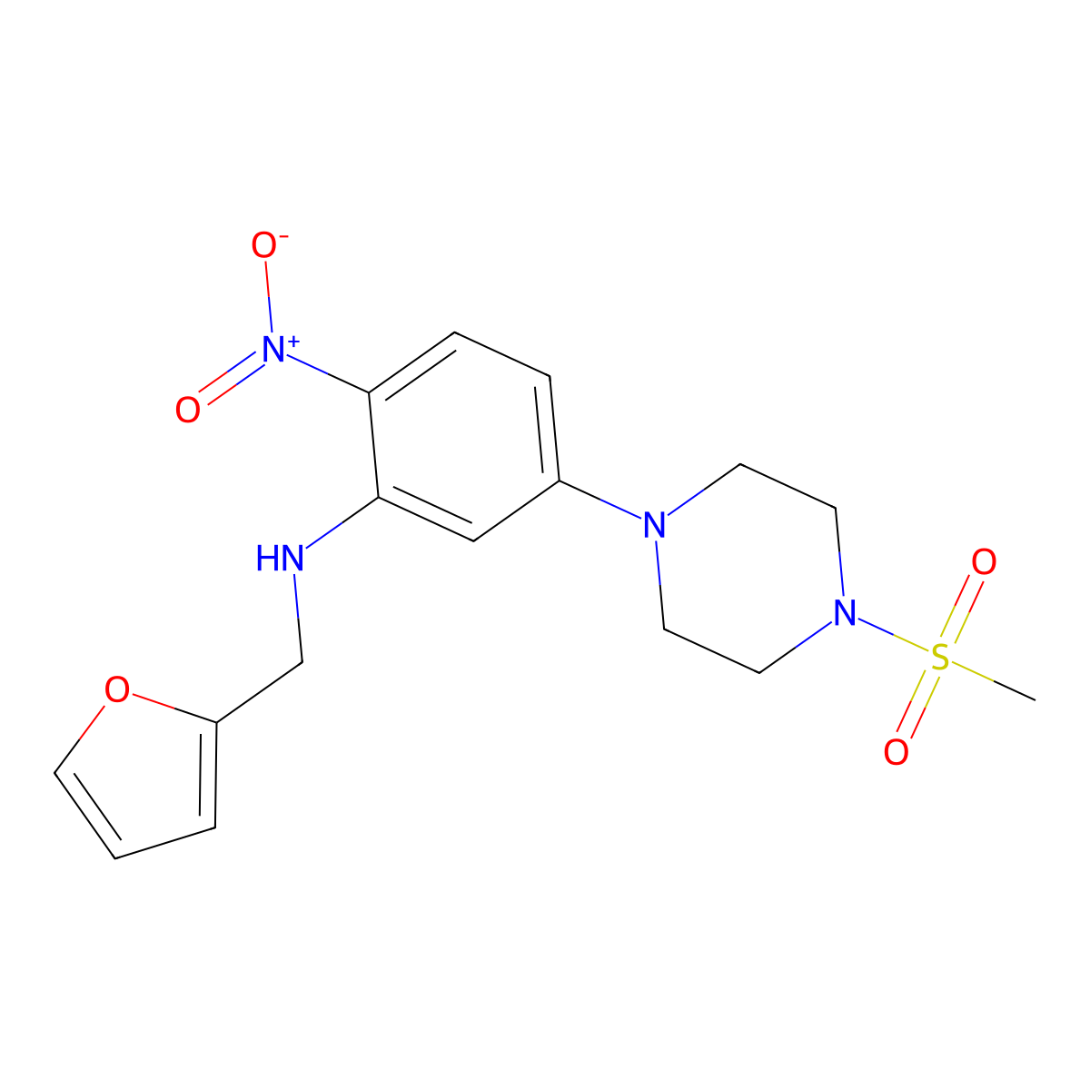 N-(furan-2-ylmethyl)-5-(4-methylsulfonylpiperazin-1-yl)-2-nitroaniline molecular structure, CAS 347310-85-4