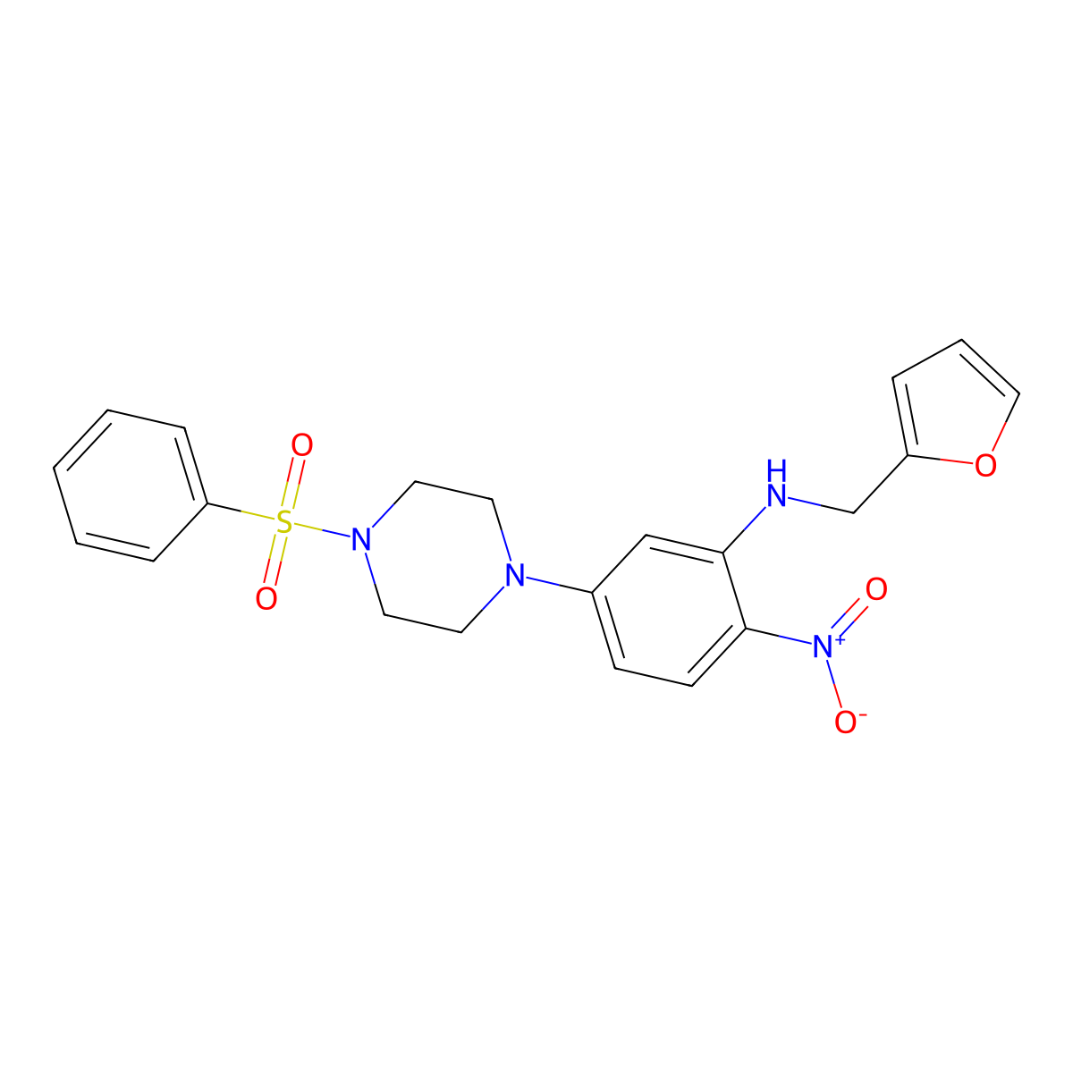 5-[4-(benzenesulfonyl)piperazin-1-yl]-N-(furan-2-ylmethyl)-2-nitroaniline molecular structure, CAS 347310-91-2