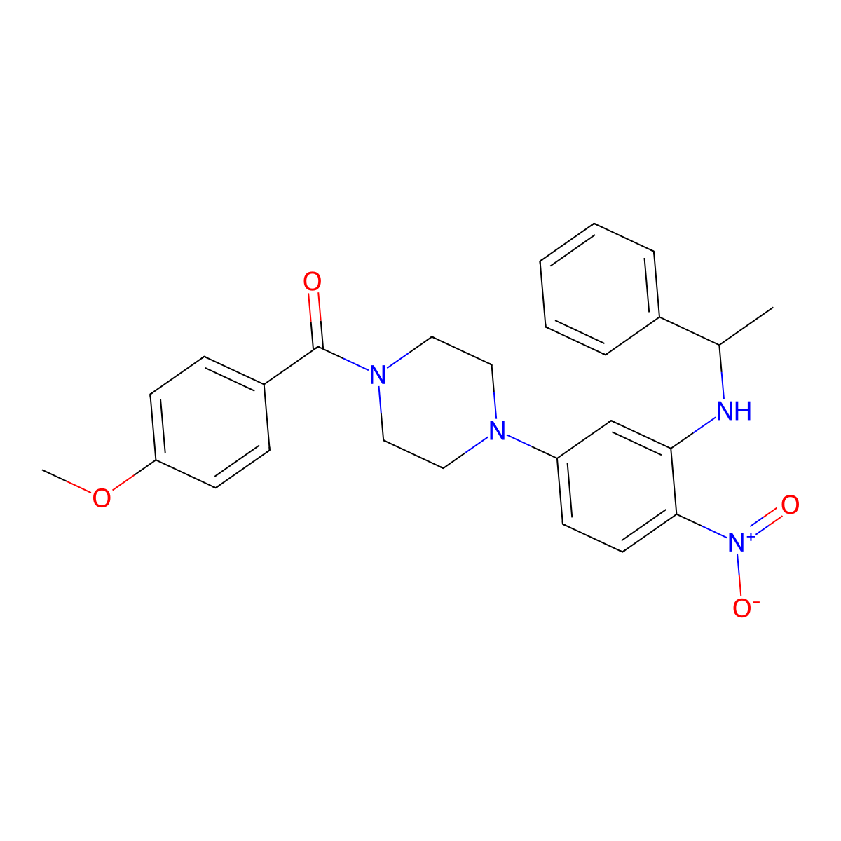 (4-Methoxyphenyl)-[4-[4-nitro-3-(1-phenylethylamino)phenyl]piperazin-1-yl]methanone molecular structure, CAS 347311-23-3